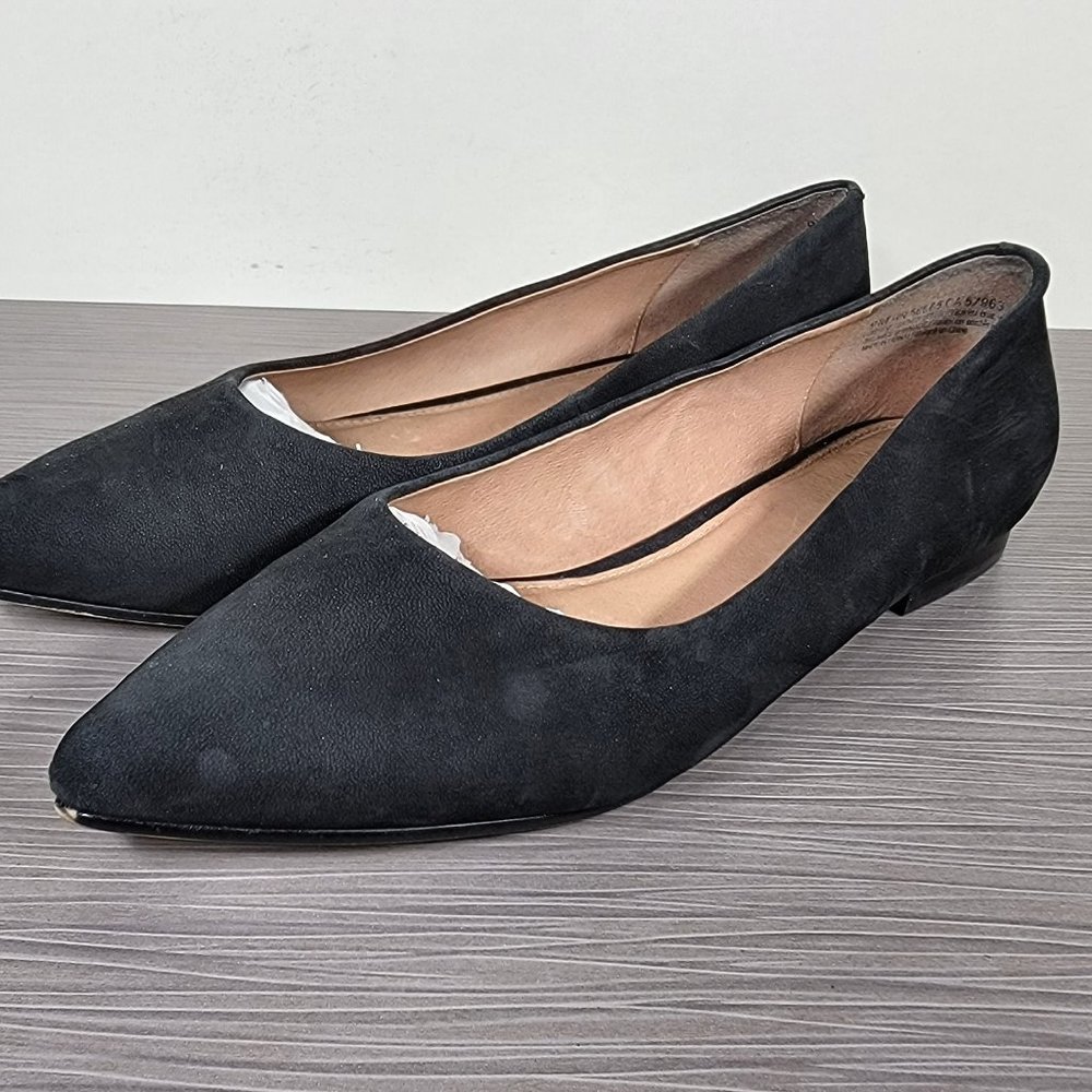 Caslon Luna Pointy Toe Flat, Black Leather Size 9